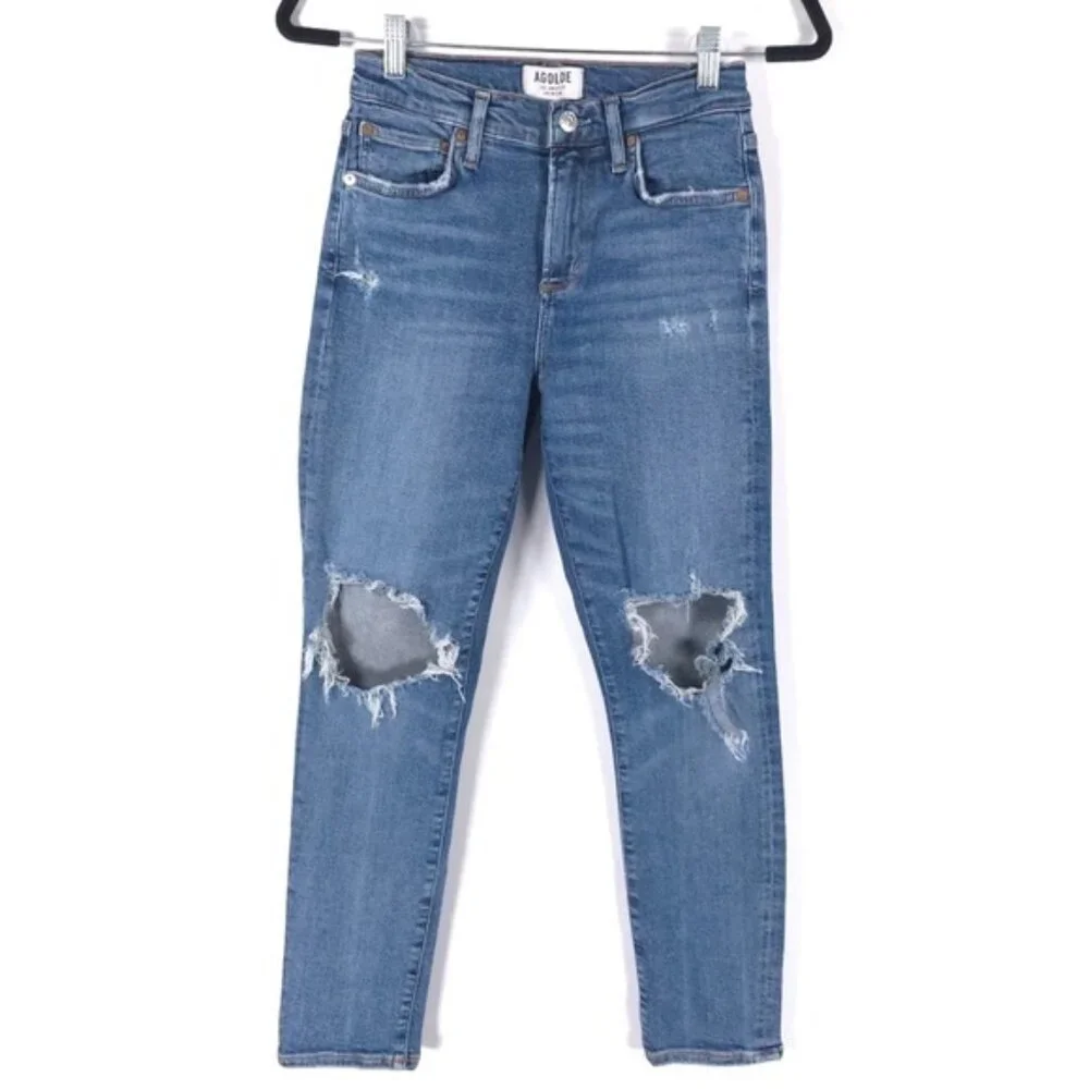AGOLDE DISTRESSED Skinny Crop Jeans‎ Zip Fly A018 E843 Size 26